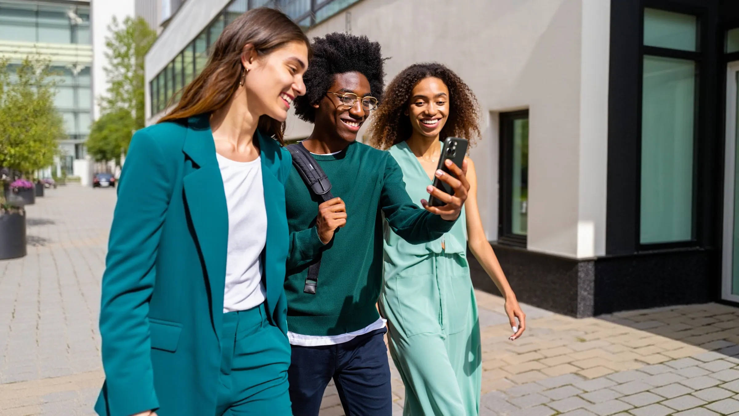 Friends browsing a mobile-friendly website on a phone, web design and CRO