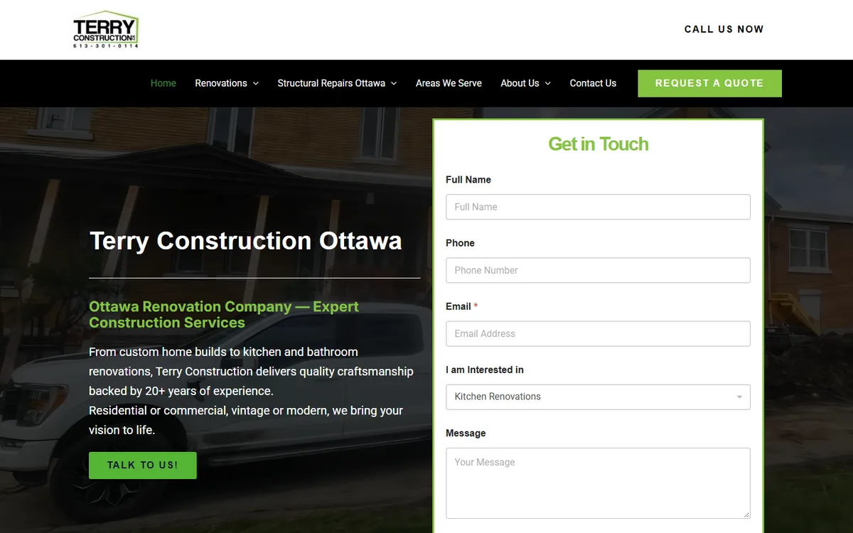 Terry Construction website by HYperformics